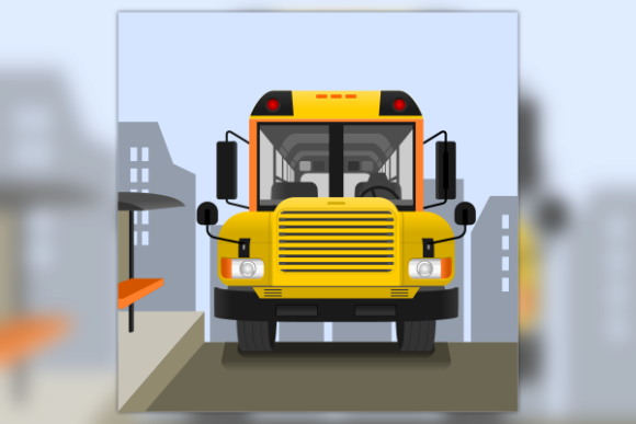 School Bus on Road with Cityscape: A Versatile Vector Illustration for Modern Design